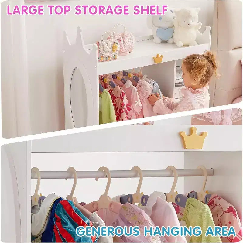 BALHAM TRADE-Armoires Enfants avec Miroir et Organiseur de Costumes avec Penderie 3 Étagères, pour Chambre à Coucher