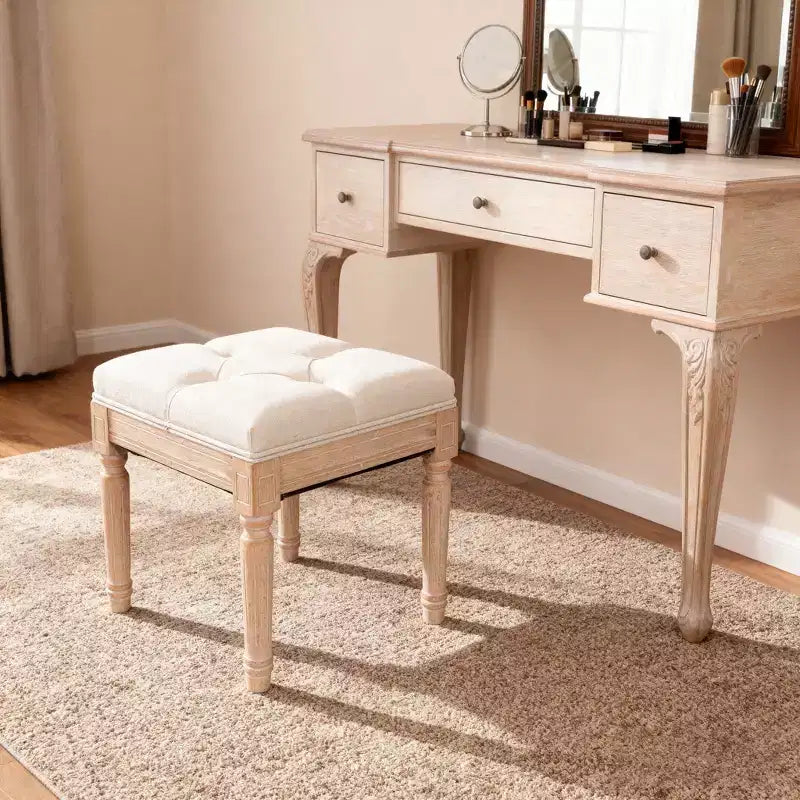 Petit banc rembourré, banc ottoman rustique carré rembourré, tabourets de coiffeuse pour chambre à coucher, beige