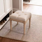 Petit banc rembourré, banc ottoman rustique carré rembourré, tabourets de coiffeuse pour chambre à coucher, beige