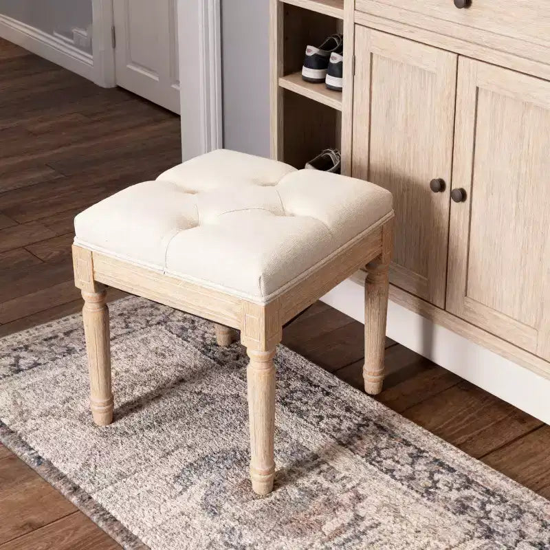 Petit banc rembourré, banc ottoman rustique carré rembourré, tabourets de coiffeuse pour chambre à coucher, beige