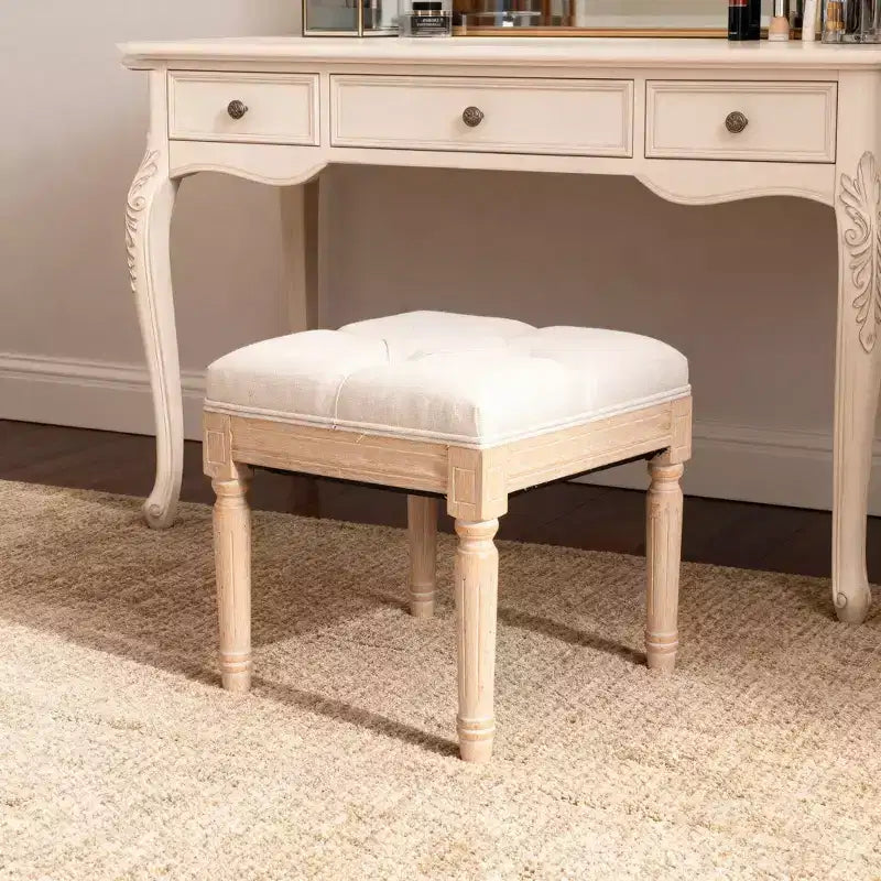 Petit banc rembourré, banc ottoman rustique carré rembourré, tabourets de coiffeuse pour chambre à coucher, beige