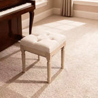 Petit banc rembourré, banc ottoman rustique carré rembourré, tabourets de coiffeuse pour chambre à coucher, beige