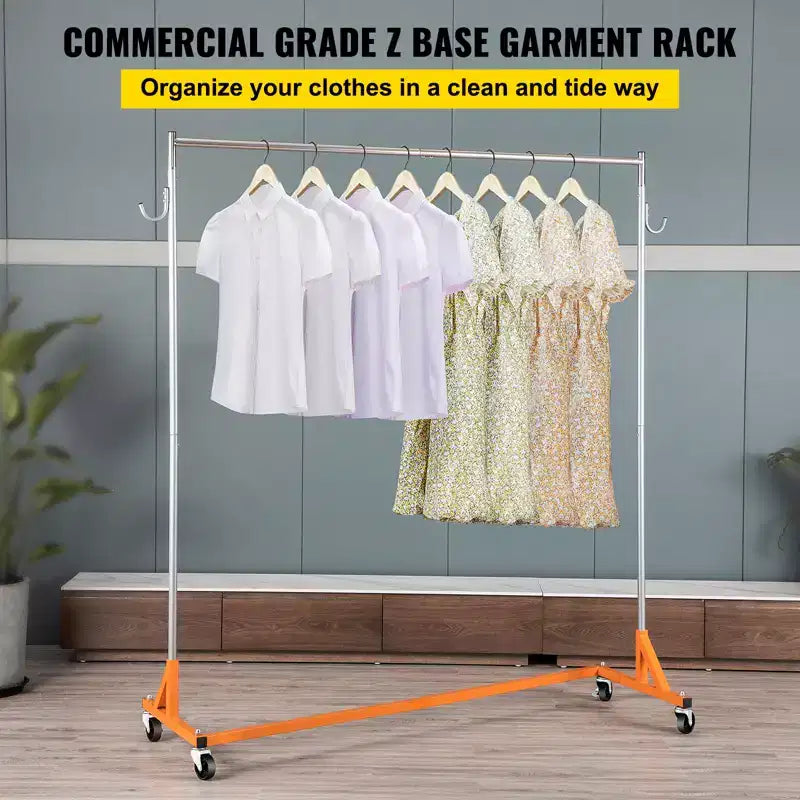 Portant à vêtements Z VEVOR, portant à vêtements à base Z de qualité industrielle, portant à vêtements roulant Z, portant à vêtements robuste en acier à base Z avec roulettes verrouillables, orange et argent