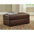 Signature Design by Ashley Creazzo Ottoman, Top Grain Leather Cushion, Canyon Brown