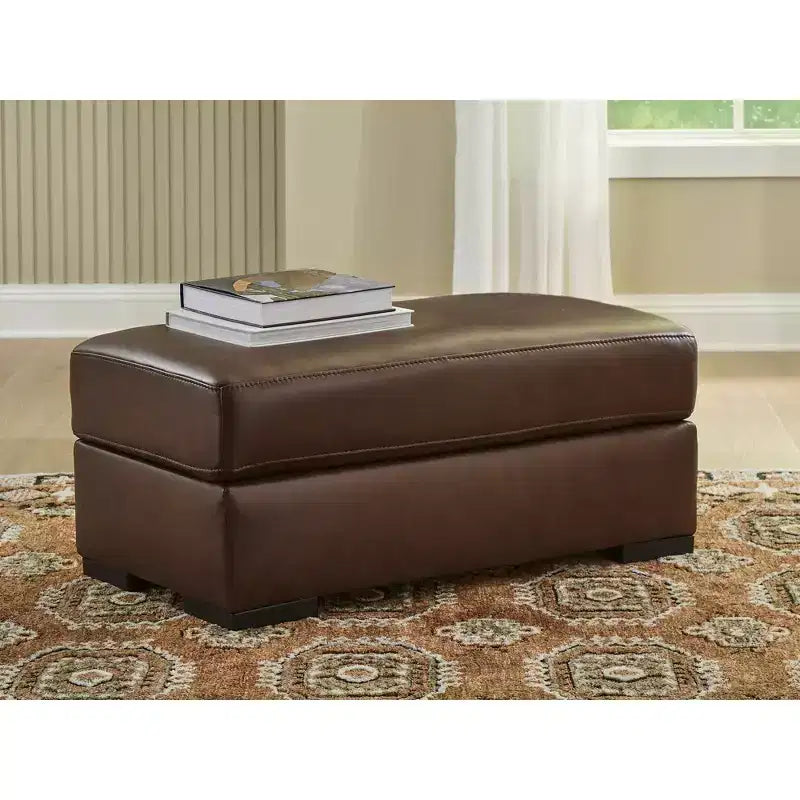 Signature Design by Ashley Creazzo Ottoman, Top Grain Leather Cushion, Canyon Brown