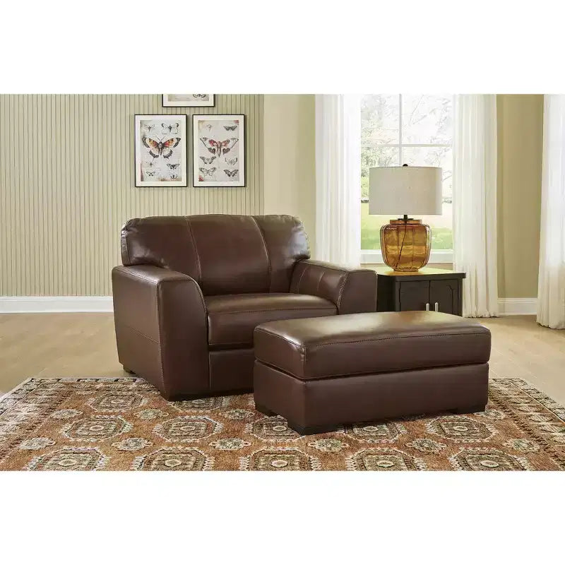 Signature Design by Ashley Creazzo Ottoman, coussin en cuir pleine fleur, marron canyon