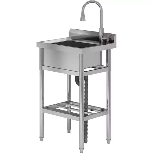 24x20x42 Stainless Steel Utility Sink,Freestanding Single Bowl with Hot & Cold Water Faucet, Commercial Kitchen Laundry Bathroom Garage Garden Sink