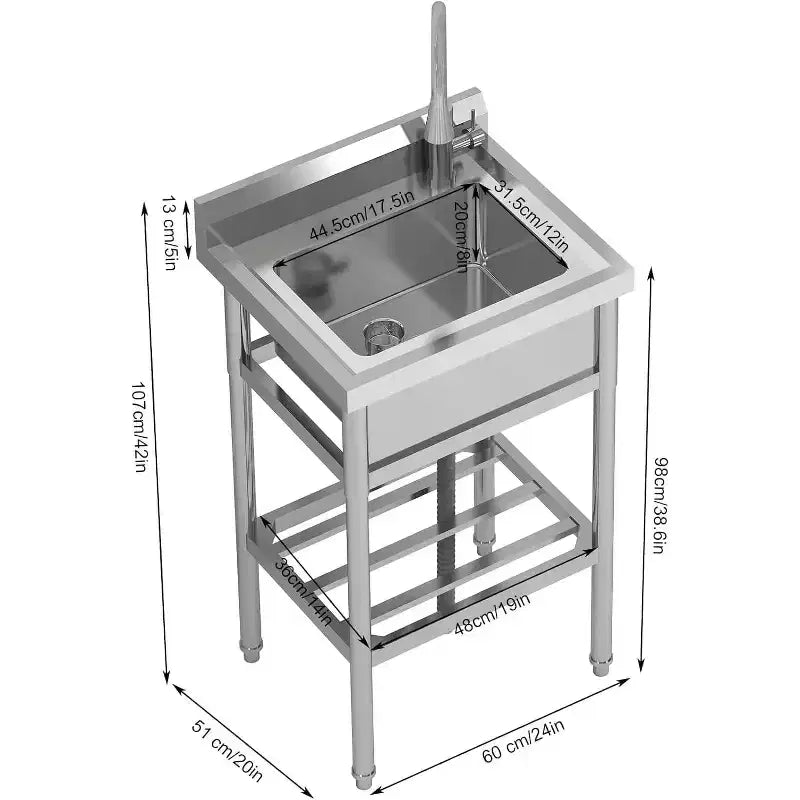 Évier utilitaire en acier inoxydable 24x20x42, évier autoportant à cuve unique avec robinet d'eau chaude et froide, évier de cuisine commerciale, de buanderie, de salle de bain, de garage ou de jardin