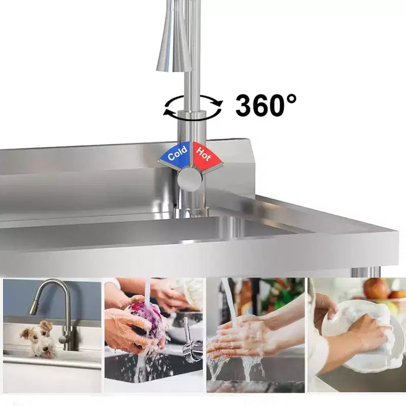 Évier utilitaire en acier inoxydable 24x20x42, évier autoportant à cuve unique avec robinet d'eau chaude et froide, évier de cuisine commerciale, de buanderie, de salle de bain, de garage ou de jardin