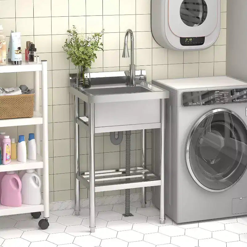 Évier utilitaire en acier inoxydable 24x20x42, évier autoportant à cuve unique avec robinet d'eau chaude et froide, évier de cuisine commerciale, de buanderie, de salle de bain, de garage ou de jardin