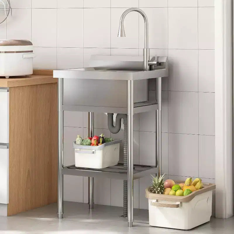 Évier utilitaire en acier inoxydable 24x20x42, évier autoportant à cuve unique avec robinet d'eau chaude et froide, évier de cuisine commerciale, de buanderie, de salle de bain, de garage ou de jardin