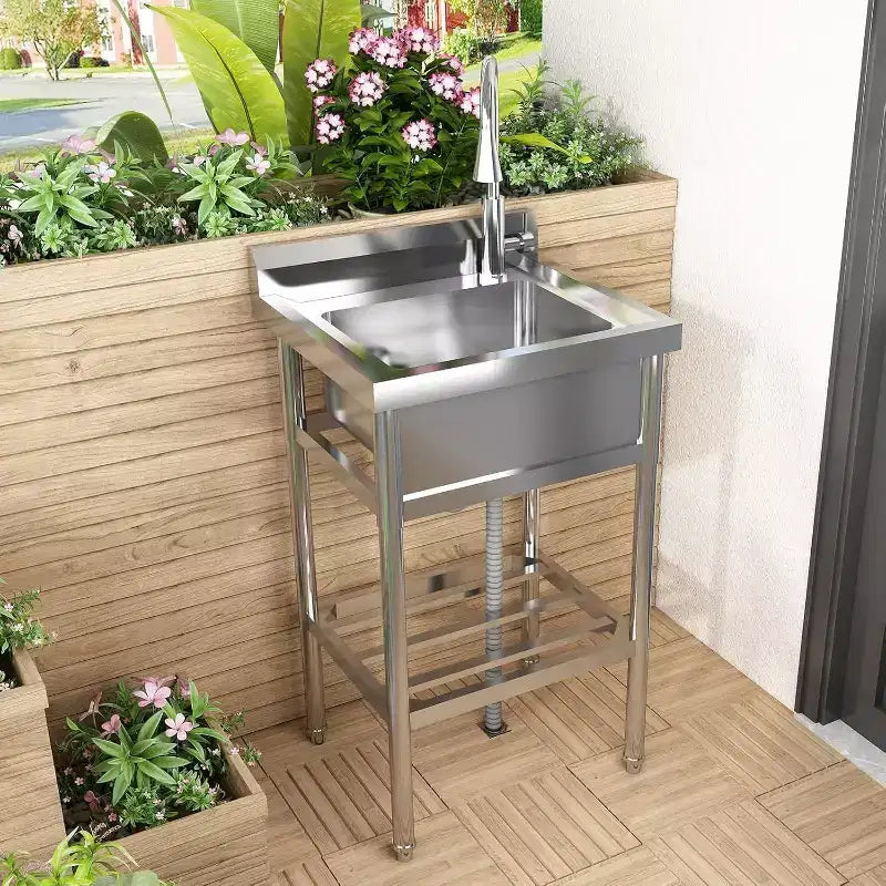 Évier utilitaire en acier inoxydable 24x20x42, évier autoportant à cuve unique avec robinet d'eau chaude et froide, évier de cuisine commerciale, de buanderie, de salle de bain, de garage ou de jardin