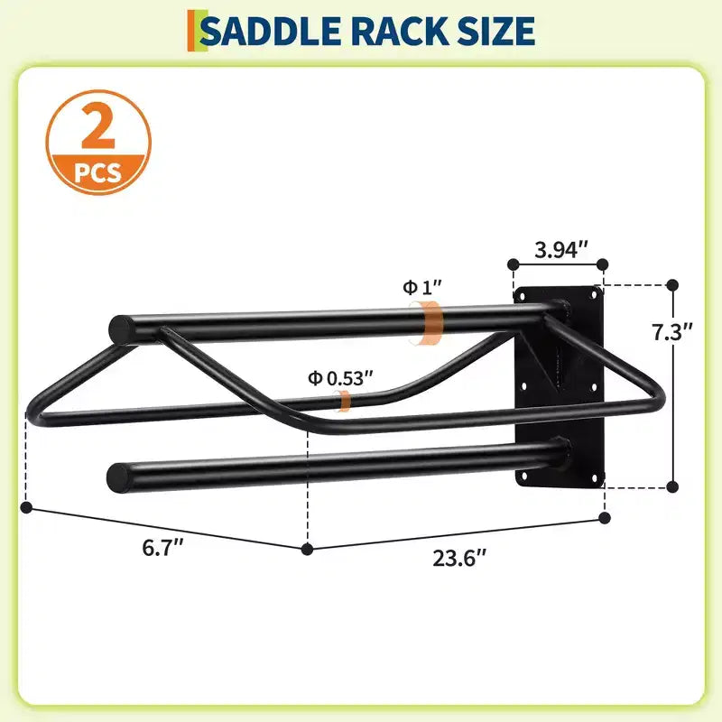 Support de selle mural par lot de 2/4/6, en acier au carbone robuste, avec double barre de protection pour selles anglaises et western, rangement pour matériel d'équitation