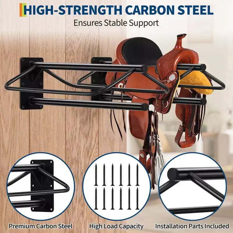 Support de selle mural par lot de 2/4/6, en acier au carbone robuste, avec double barre de protection pour selles anglaises et western, rangement pour matériel d'équitation