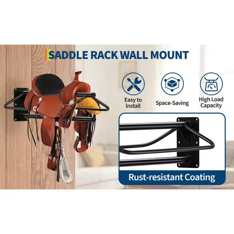 Support de selle mural par lot de 2/4/6, en acier au carbone robuste, avec double barre de protection pour selles anglaises et western, rangement pour matériel d'équitation