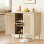 Bahut en rotin. Meuble de rangement avec 2 portes en rotin et pieds en bois massif. Meuble de cuisine en bois avec plan de travail.