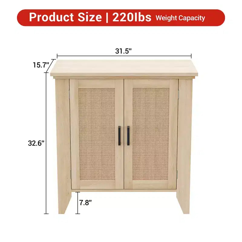 Bahut en rotin. Meuble de rangement avec 2 portes en rotin et pieds en bois massif. Meuble de cuisine en bois avec plan de travail.