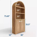 Armoire de rangement arquée en bois de 72 po avec 5 étagères, armoire de cuisine avec portes et étagères ouvertes, bibliothèque et placard polyvalents pour salon