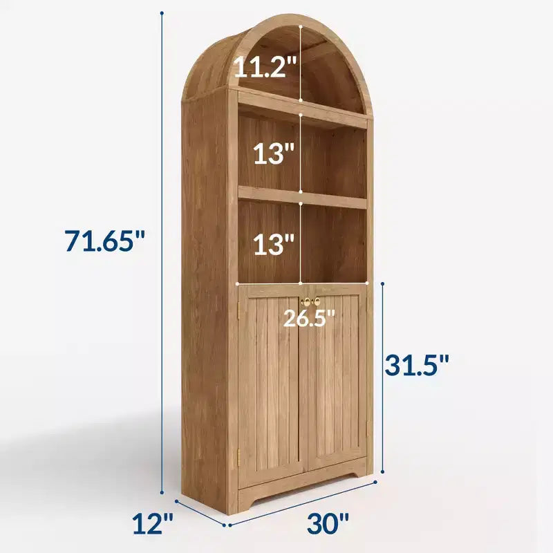 Armoire de rangement arquée en bois de 72 po avec 5 étagères, armoire de cuisine avec portes et étagères ouvertes, bibliothèque et placard polyvalents pour salon
