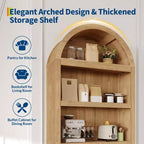 Armoire de rangement arquée en bois de 72 po avec 5 étagères, armoire de cuisine avec portes et étagères ouvertes, bibliothèque et placard polyvalents pour salon