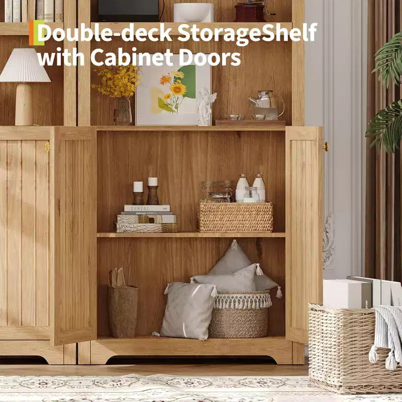 Armoire de rangement arquée en bois de 72 po avec 5 étagères, armoire de cuisine avec portes et étagères ouvertes, bibliothèque et placard polyvalents pour salon