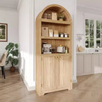 Armoire de rangement arquée en bois de 72 po avec 5 étagères, armoire de cuisine avec portes et étagères ouvertes, bibliothèque et placard polyvalents pour salon