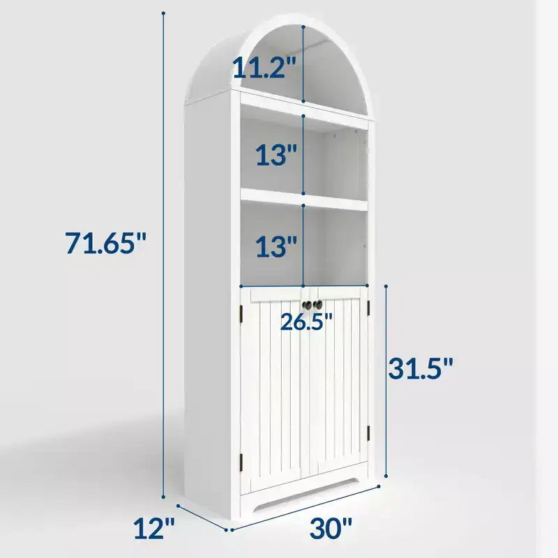 Armoire de rangement arquée en bois de 72 po avec 5 étagères, armoire de cuisine avec portes et étagères ouvertes, bibliothèque et placard polyvalents pour salon