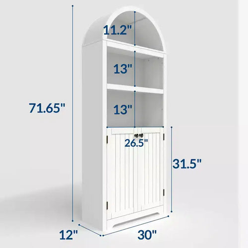Armoire de rangement arquée en bois de 72 po avec 5 étagères, armoire de cuisine avec portes et étagères ouvertes, bibliothèque et placard polyvalents pour salon