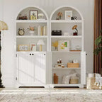 Armoire de rangement arquée en bois de 72 po avec 5 étagères, armoire de cuisine avec portes et étagères ouvertes, bibliothèque et placard polyvalents pour salon