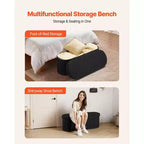 Banc de rangement pliable ovale noir VIYET 45 en polaire Teddy, 300 kg pour chambre/entrée/salon