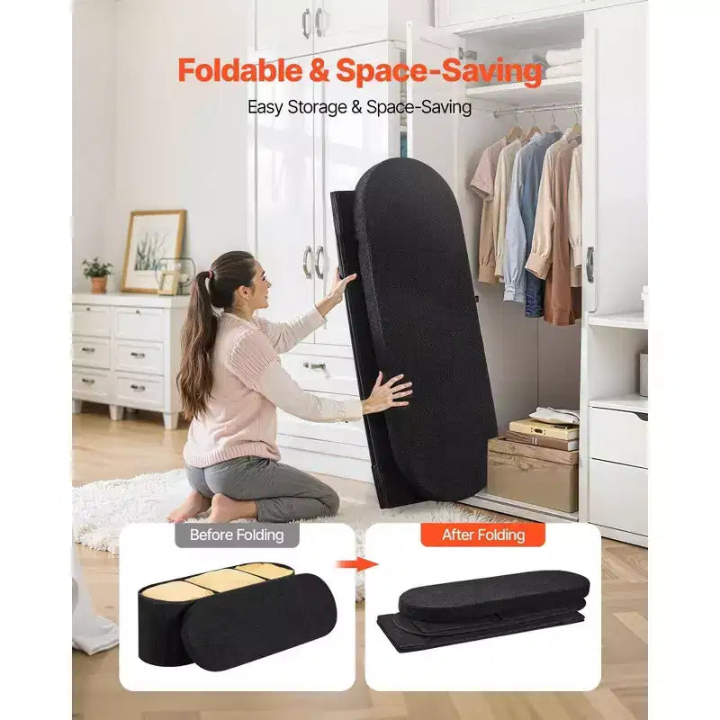Banc de rangement pliable ovale noir VIYET 45 en polaire Teddy, 300 kg pour chambre/entrée/salon