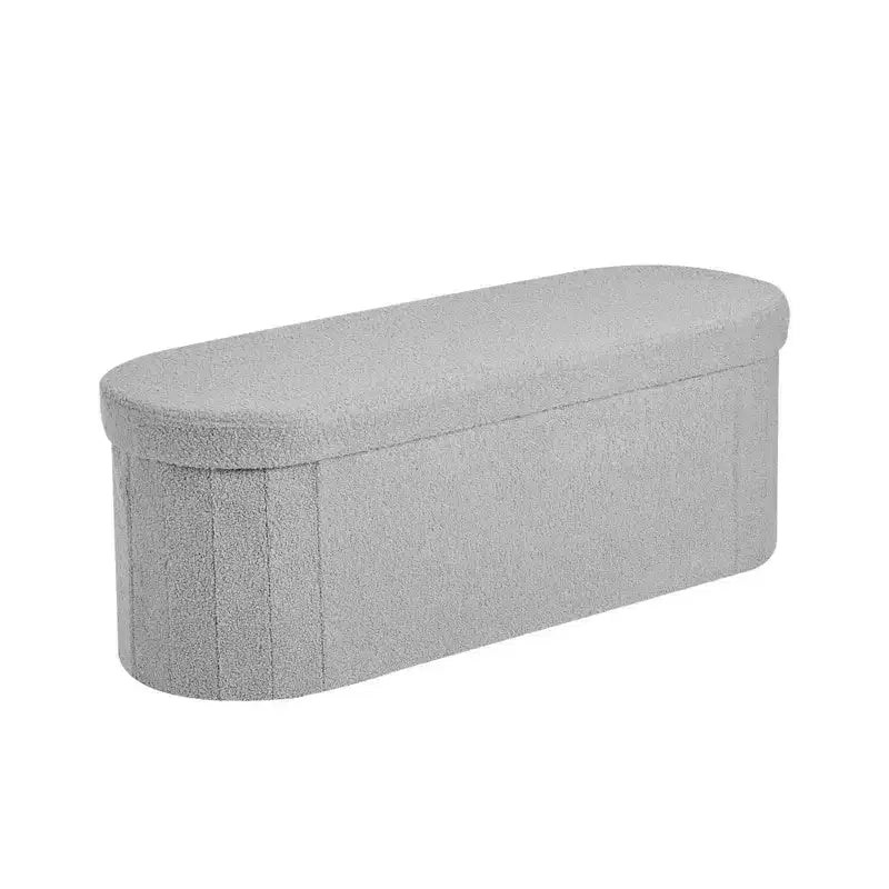 VIYET 44.49 Grey Oval Foldable Teddy Fleece Storage Ottoman Bench, 660LBS for Bedroom/Entryway/Living Room
