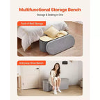 VIYET 44.49 Banc de rangement ottoman ovale pliable en molleton d'ours gris, 300 kg pour chambre/entrée/salon