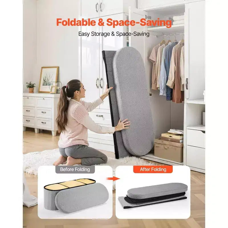 VIYET 44.49 Banc de rangement ottoman ovale pliable en molleton d'ours gris, 300 kg pour chambre/entrée/salon