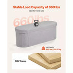 VIYET 44.49 Banc de rangement ottoman ovale pliable en molleton d'ours gris, 300 kg pour chambre/entrée/salon