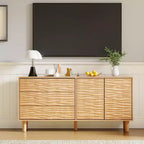 Meuble Buffet, Bahut avec Rangement – Design Cannelé Moderne de 61" avec 3 Tiroirs et 2 Portes pour Salle à Manger, Cuisine, Salon
