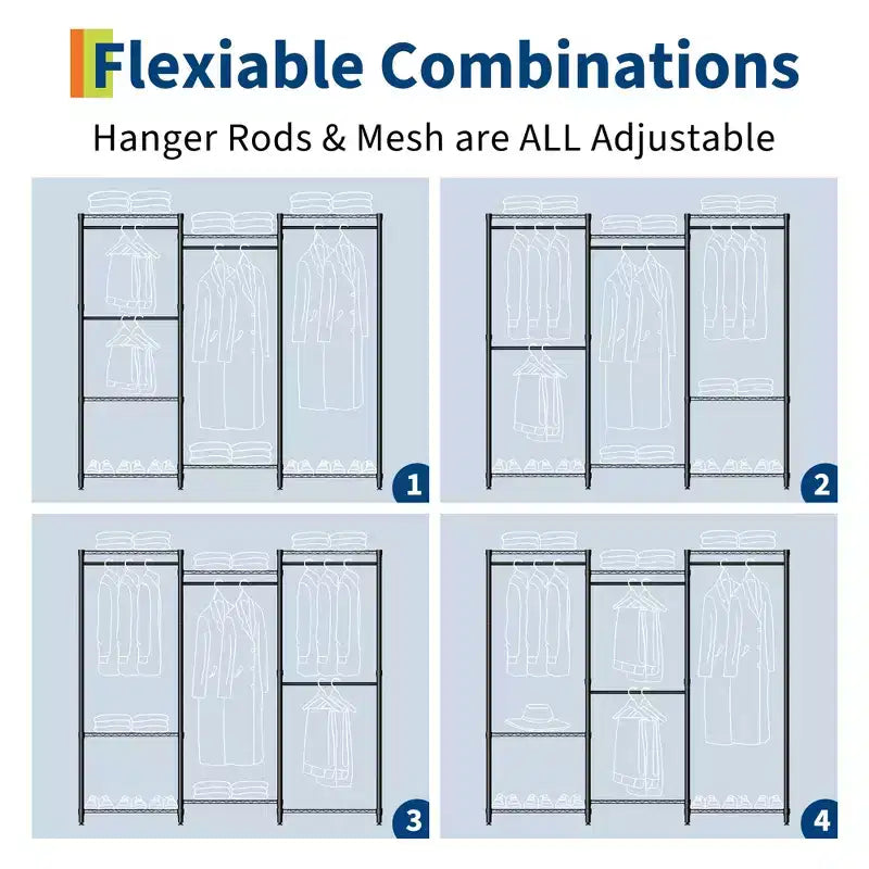 Portant à vêtements, étendoir en métal robuste avec étagères réglables, portant autoportant pour chambre à coucher, entrée, sous-sol