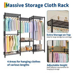 Portant à vêtements, étendoir en métal robuste avec étagères réglables, portant autoportant pour chambre à coucher, entrée, sous-sol
