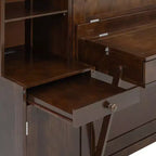 Lit escamotable mural Whisen Queen avec bureau et rangement, lit mural en bois avec armoires et tiroirs