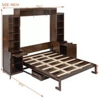 Lit escamotable mural Whisen Queen avec bureau et rangement, lit mural en bois avec armoires et tiroirs
