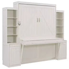 Lit escamotable mural Whisen Queen avec bureau et rangement, lit mural en bois avec armoires et tiroirs