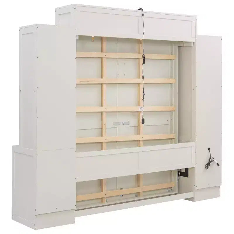 Lit escamotable mural Whisen Queen avec bureau et rangement, lit mural en bois avec armoires et tiroirs