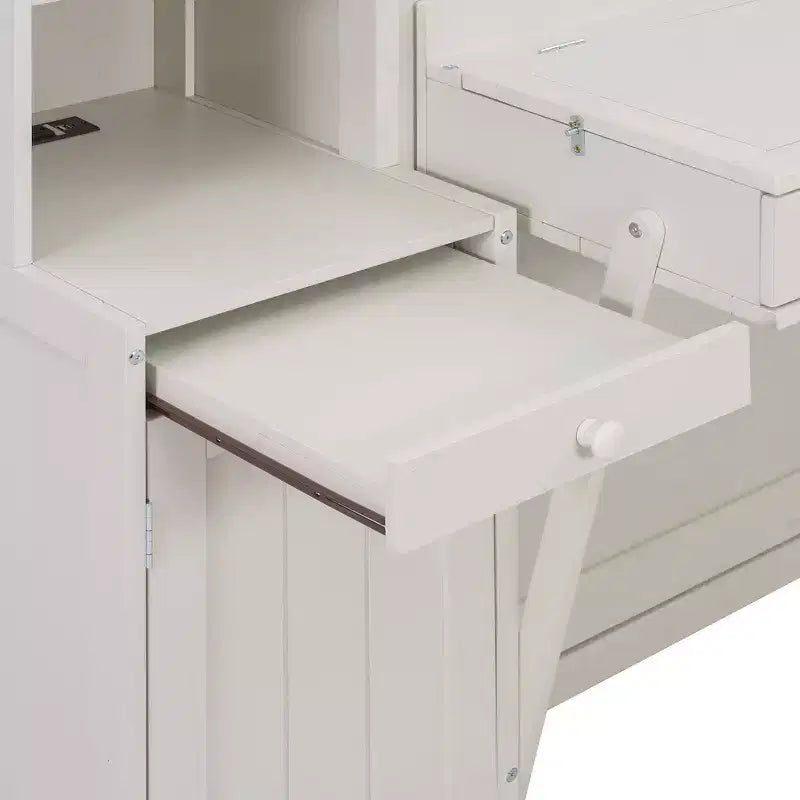 Lit escamotable mural Whisen Queen avec bureau et rangement, lit mural en bois avec armoires et tiroirs