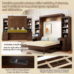 Lit escamotable mural Whisen Queen avec bureau et rangement, lit mural en bois avec armoires et tiroirs