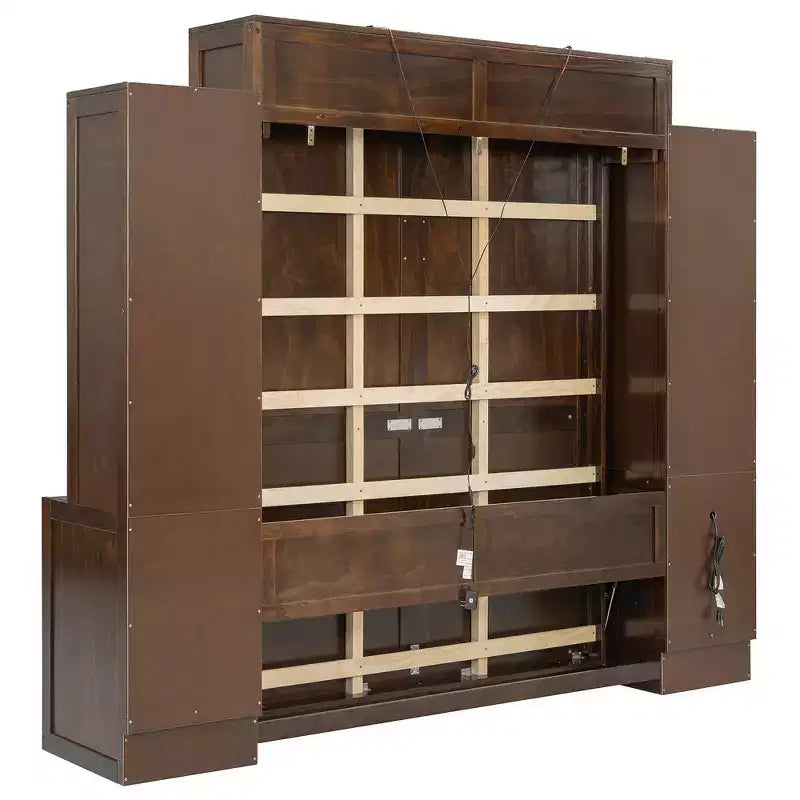 Lit escamotable mural Whisen Queen avec bureau et rangement, lit mural en bois avec armoires et tiroirs