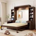 Whisen Queen Murphy Bed Frame with Desk & Storage, Wood Wall Bed with Cabinets & Drawers