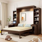 Whisen Queen Murphy Bed Frame with Desk & Storage, Wood Wall Bed with Cabinets & Drawers