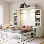 Lit escamotable mural Whisen Queen avec bureau et rangement, lit mural en bois avec armoires et tiroirs