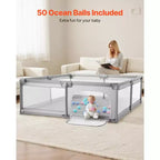 Parc pour bébé VEVOR, très grand parc de 78,7 x 70,3, parc pour bébé intérieur/extérieur, centre d'activités de sécurité sans espace, 50 balles de l'océan, gris