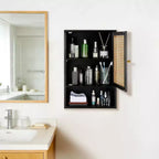 Meuble de salle de bain mural - Meuble haut de toilette en bambou, portes en rotin, étagère réglable, rangement à pharmacie pour cuisine et buanderie